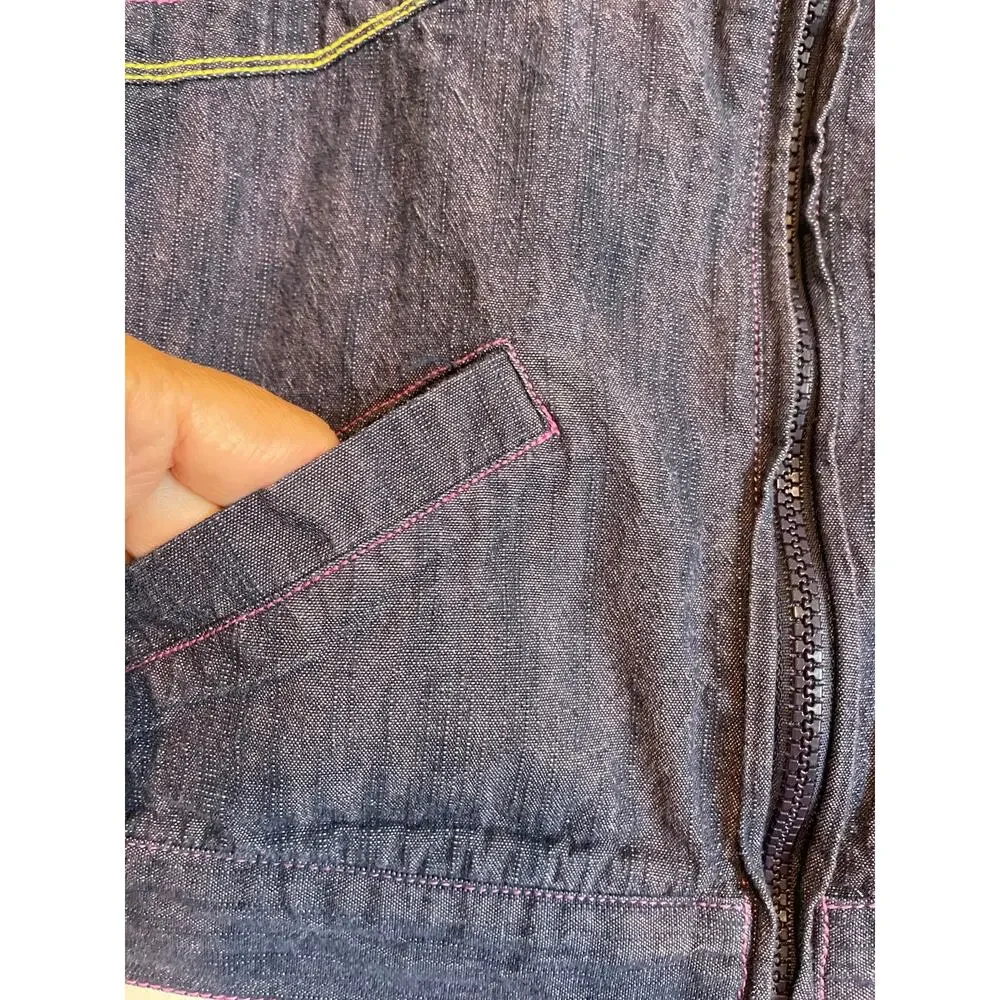 American Girl Cropped Denim Jean Jacket Embroidered Lightweight Pockets Medium
